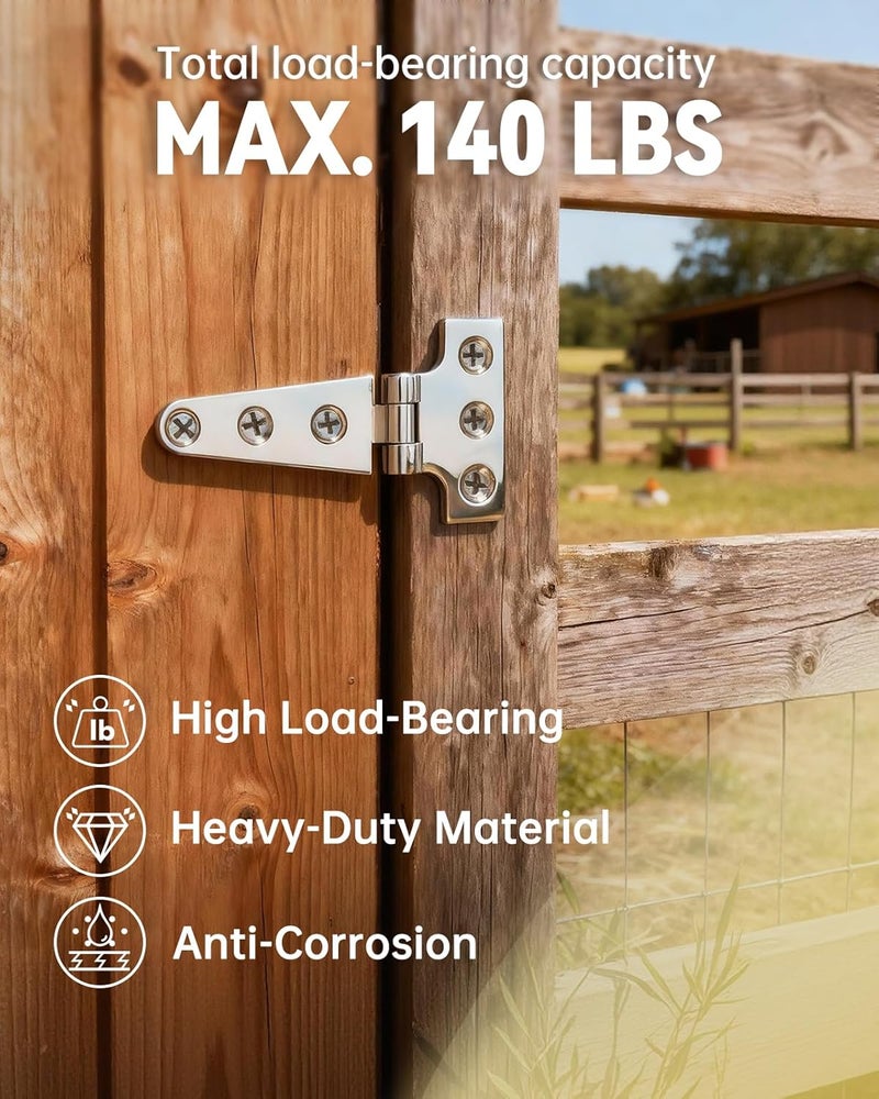 Turnirace 316 Stainless Steel 6 in x 3 in T Hinges, Marine Grade Heavy Duty Hinges with Screws for Hatch, Yacht, Gate, Door, Fence, Barn, Cabinets, Windows (2 Pack) - Image 5